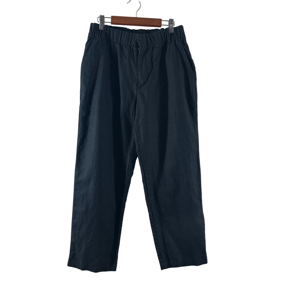 Gap‎ Womens XS Petite Black Linen Cotton Blend Elastic Waist Straight Leg Pants